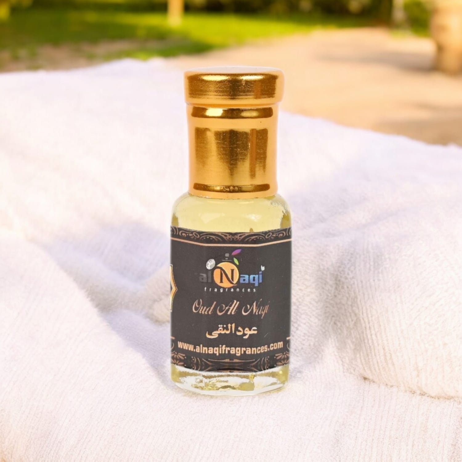 Elegant fragrance bottle with a deep, woody aroma and exotic spice notes.