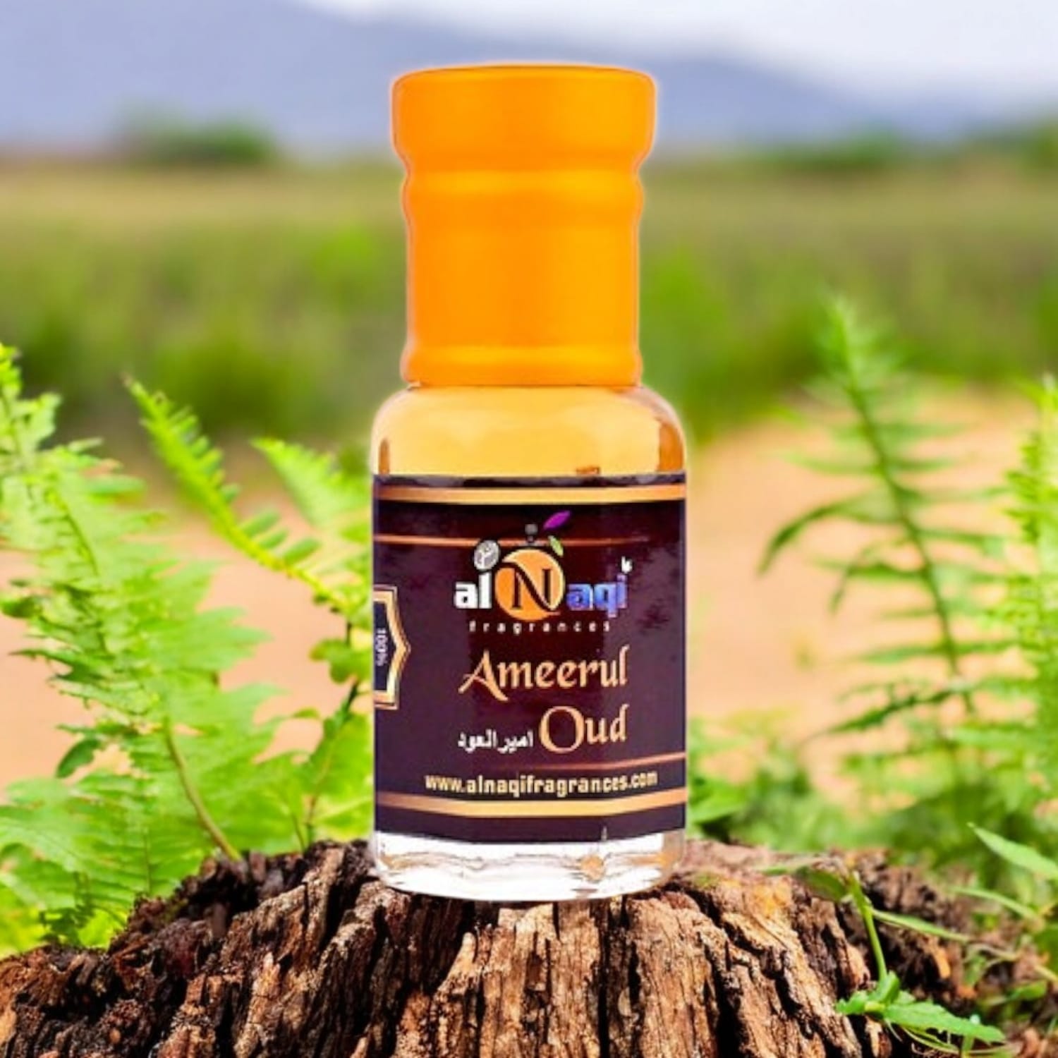Detailed shot of the Ameerul Oud attar packaging