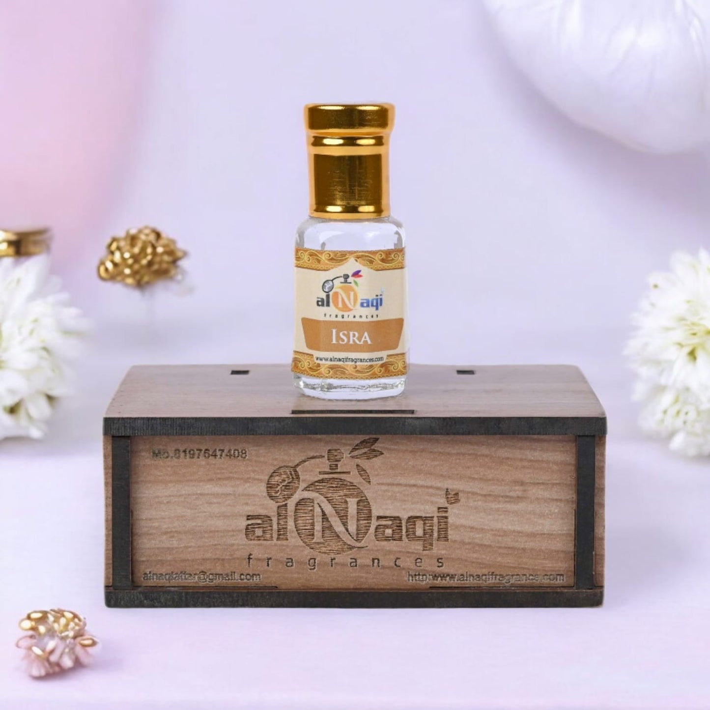 Close-up of a refined attar bottle with a stylish cap and delicate details.