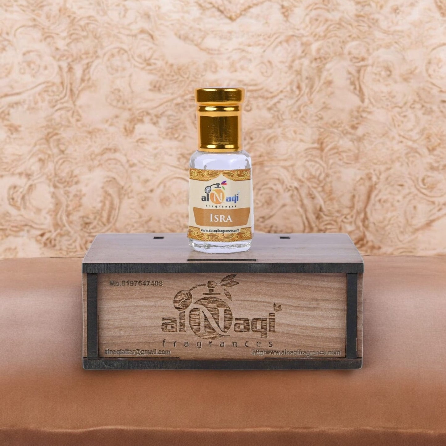 A sophisticated fragrance bottle displayed on a marble surface.