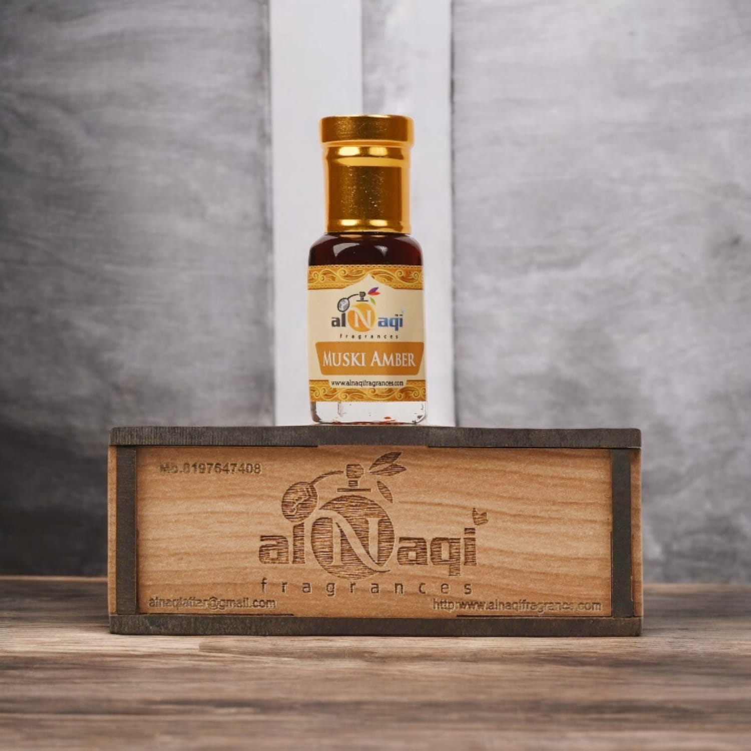 Luxurious fragrance bottle with warm amber tones