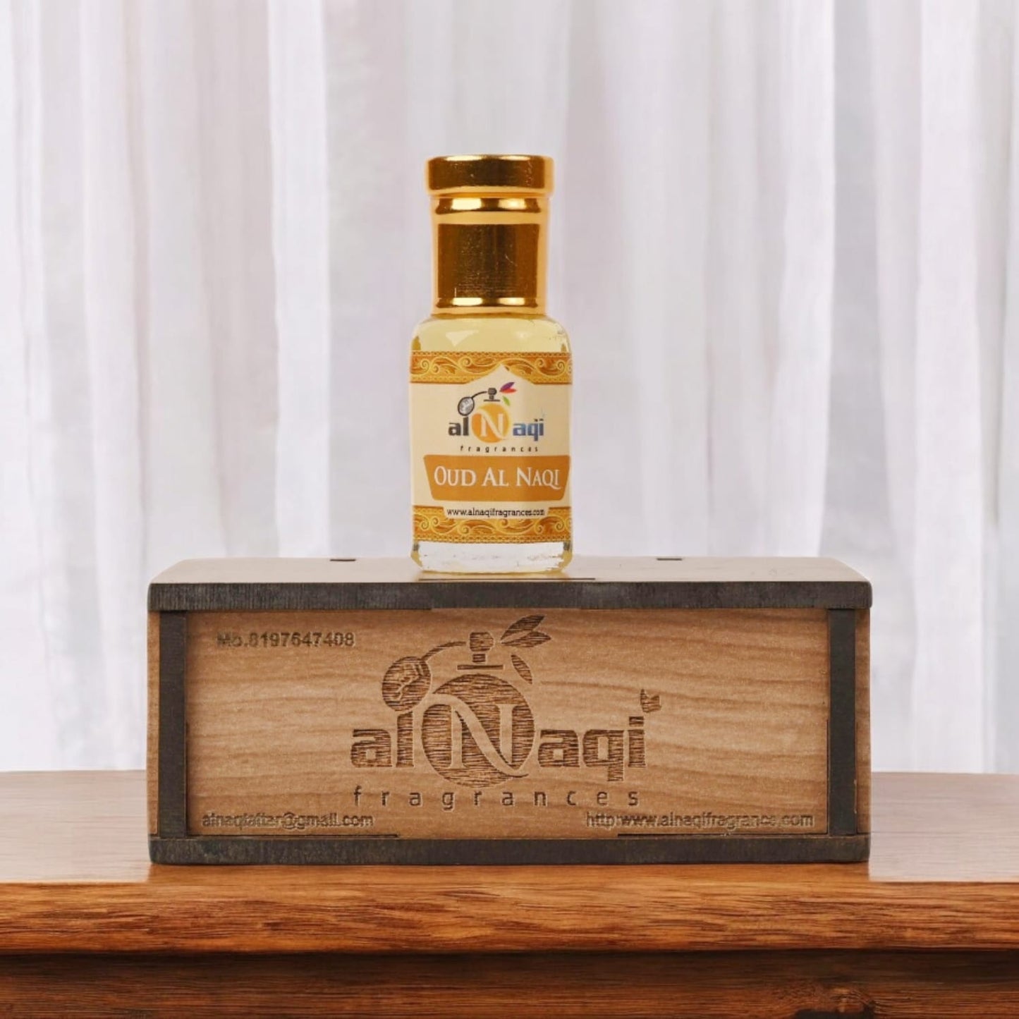 Elegant attar bottle with rich, woody tones