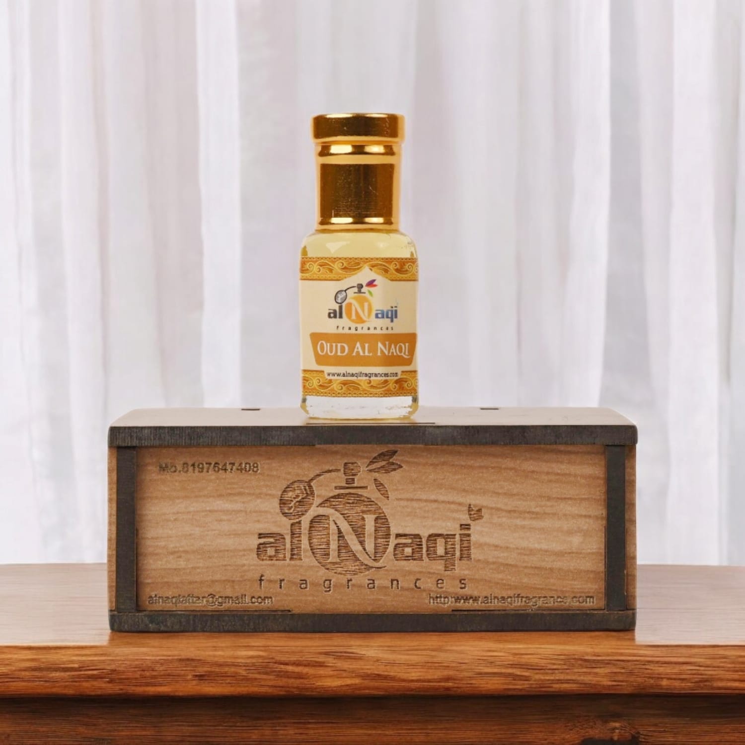 Elegant attar bottle with rich, woody tones