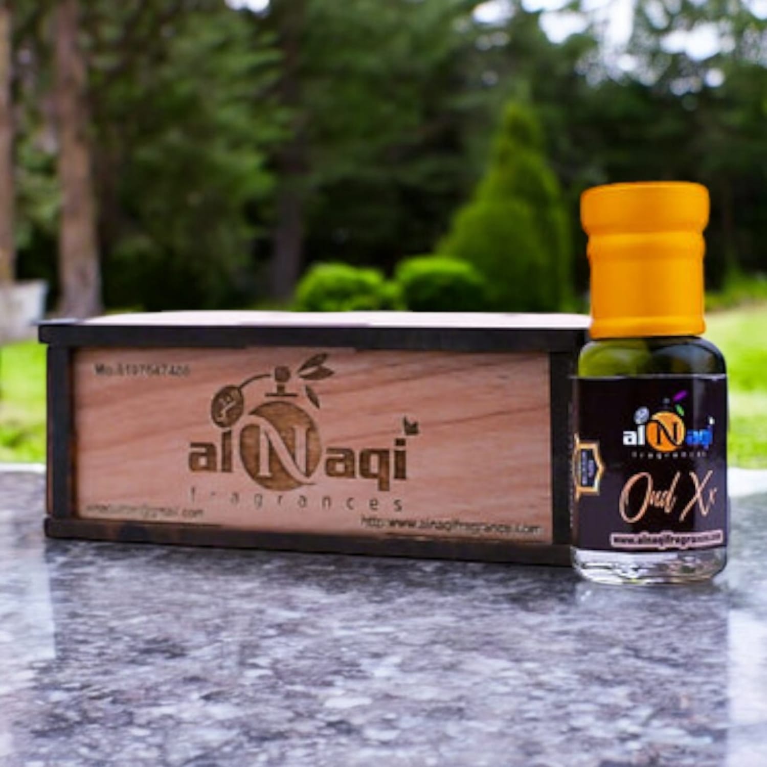 Close-up view of Alnaqi Oud XX Essence perfume