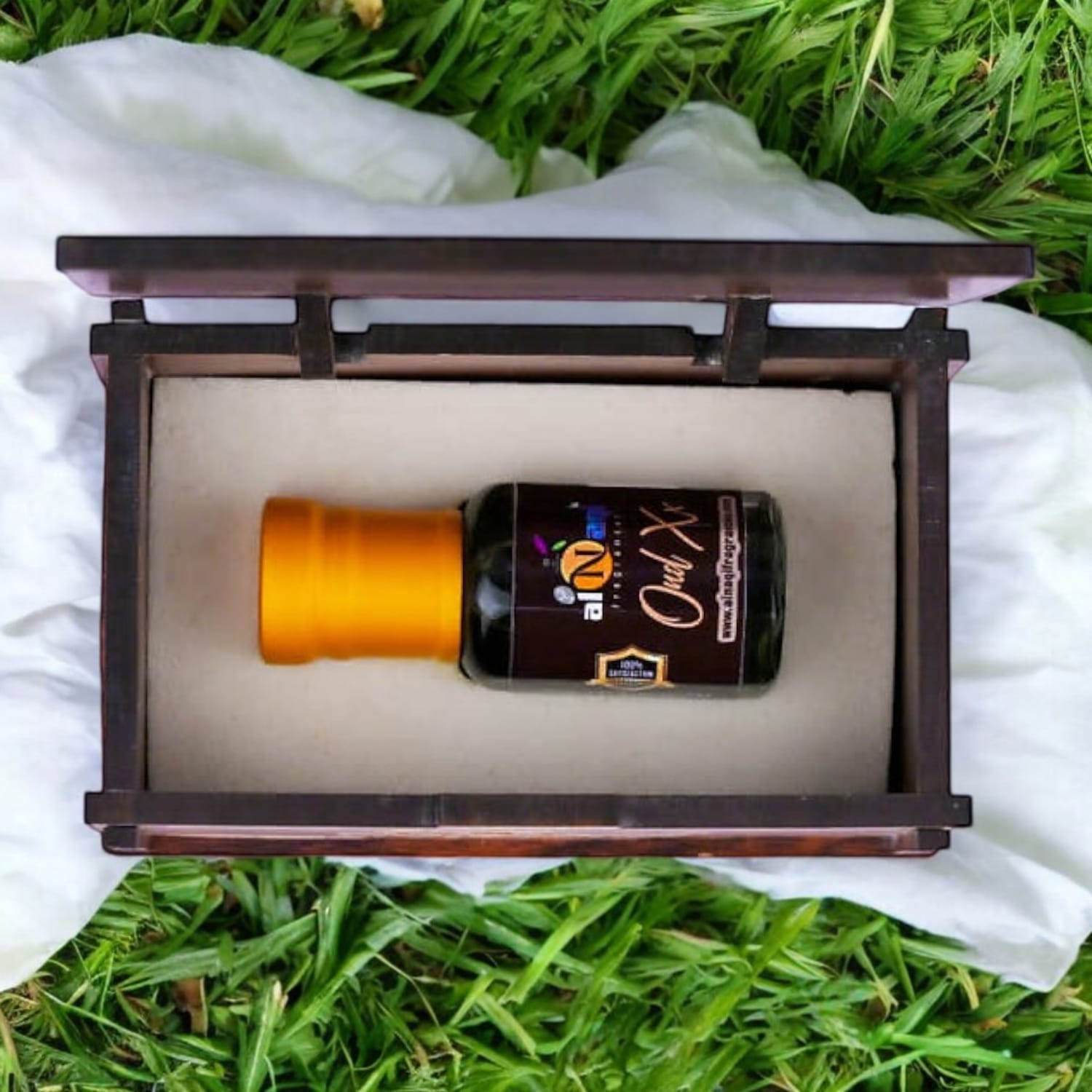 Alnaqi Oud XX Essence showcased in luxury setting