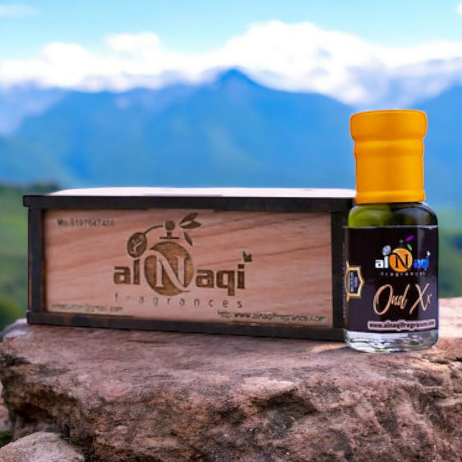 Elegant presentation of Alnaqi Oud XX Essence Attar