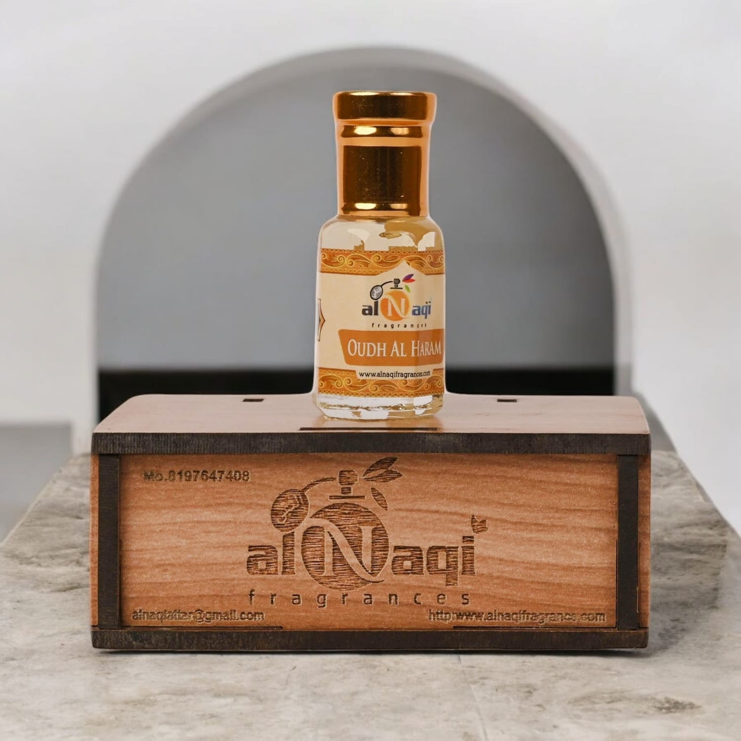 Elegant perfume bottle showcasing intricate design details