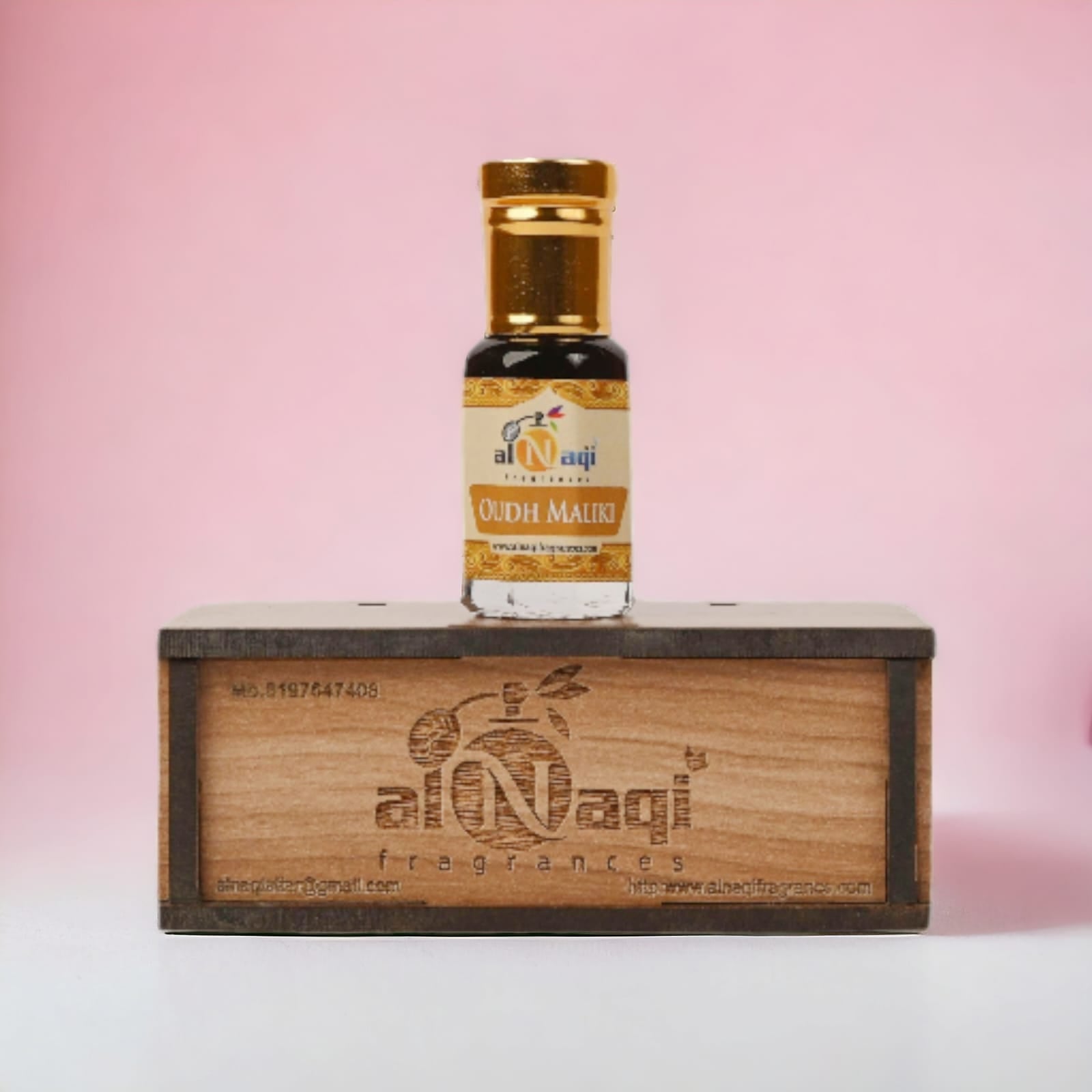 Detailed view of the fragrance bottle's luxurious cap and label.