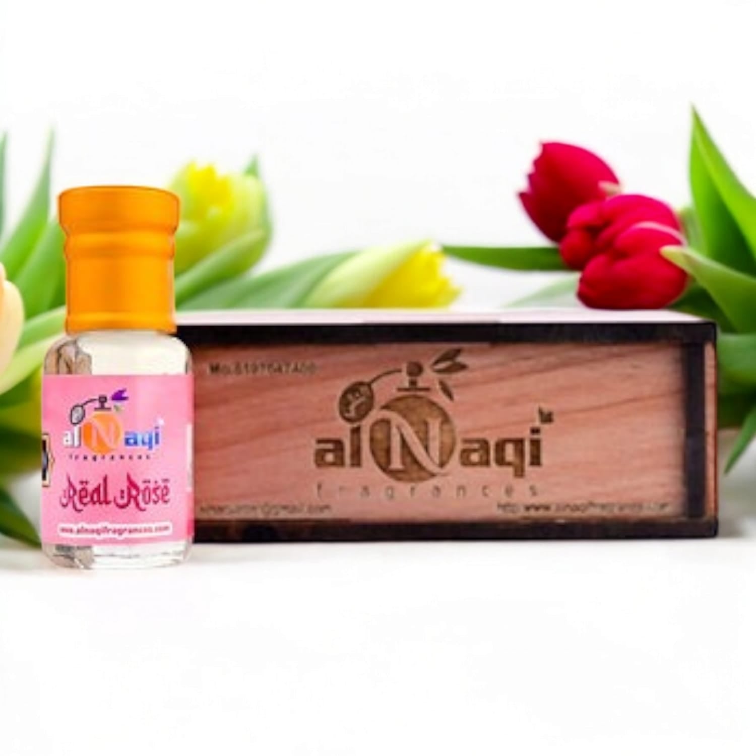 Elegant bottle showcasing a rich rose fragrance