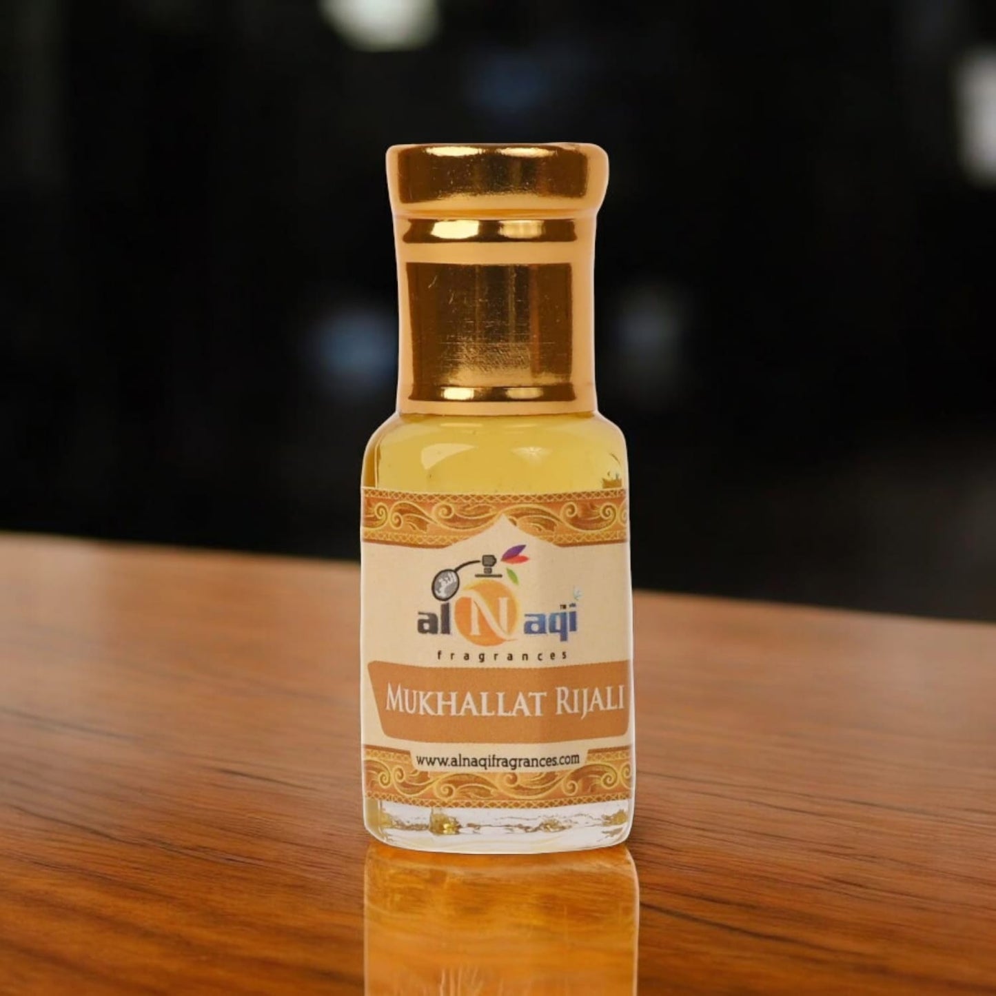 Mukhallat Rijali attar bottle with elegant design on display