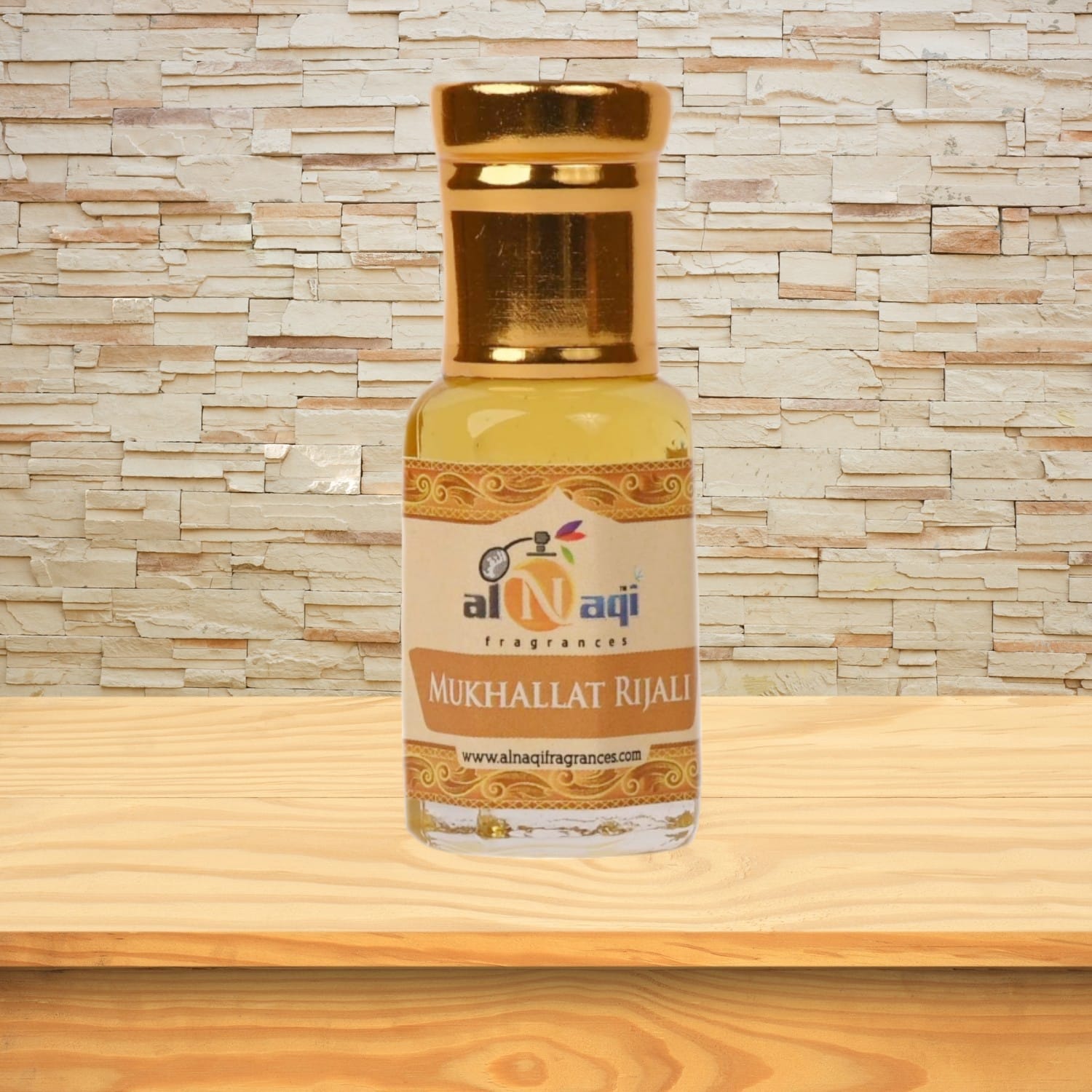 Mukhallat Rijali attar bottle placed alongside other premium oils