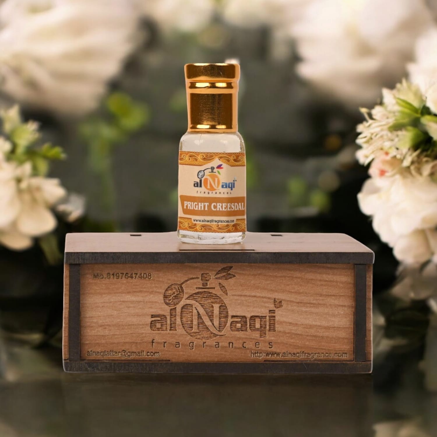 Close-up of attar showcasing deep amber color in glass bottle