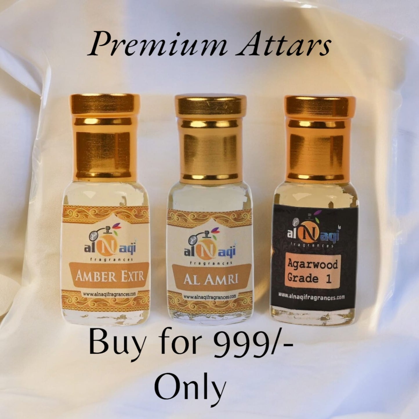 Special Alnaqi Attar Combo of 3 (6ml each) |AmberExtr, Agarwood Grade 1 , AlAmiri |Pack of 3 | Gift Pack |