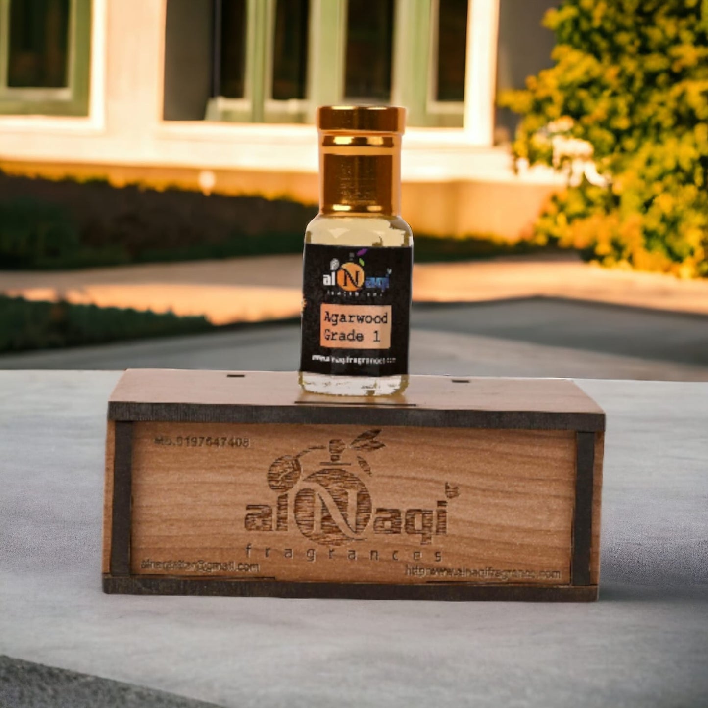 Attar bottle revealing the luxurious liquid inside with a stylish cap