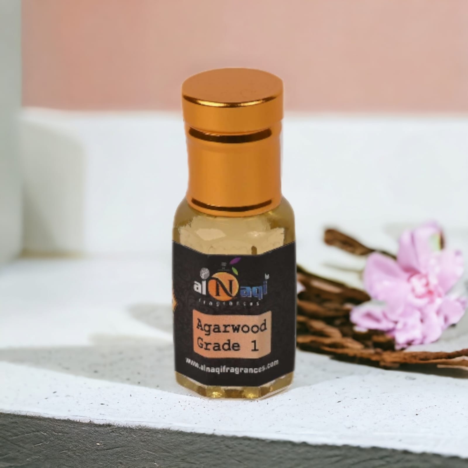 Close-up of the luxurious attar showcasing its rich amber color
