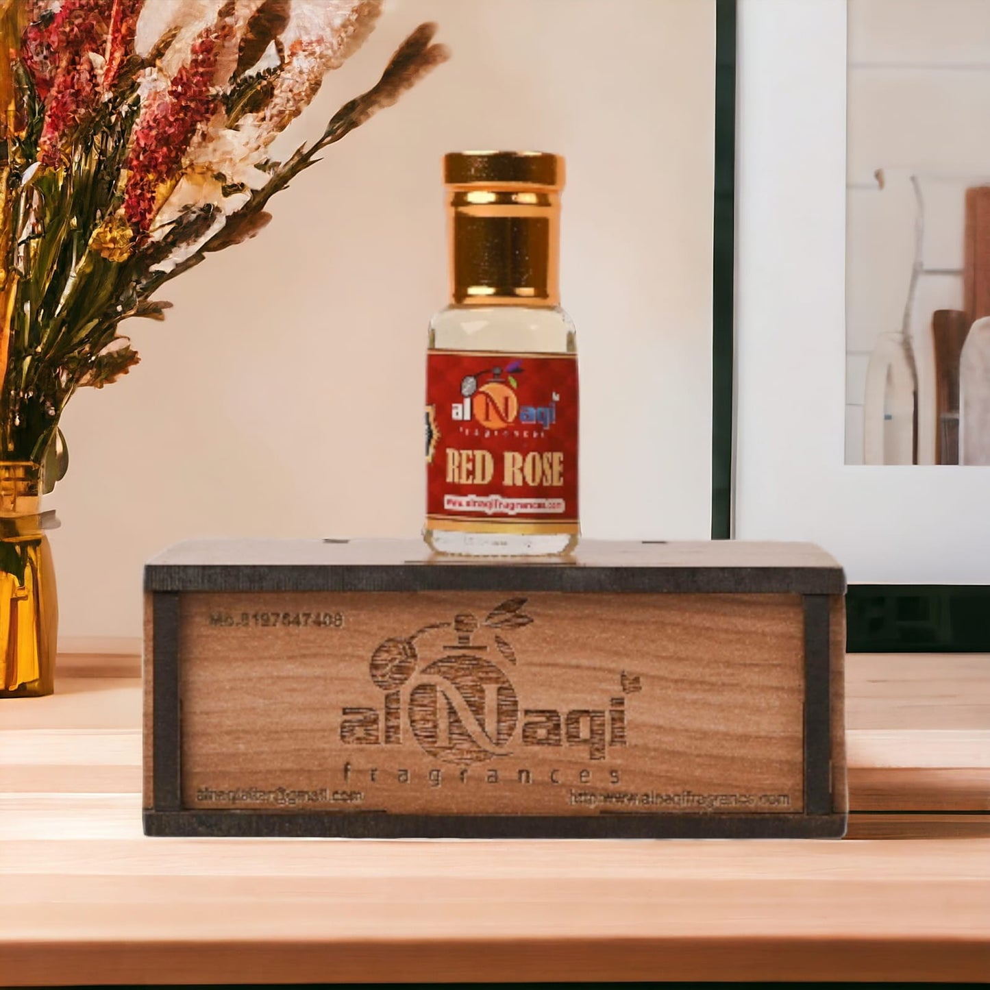 Artistic shot of Al Naqi's sophisticated red rose fragrance