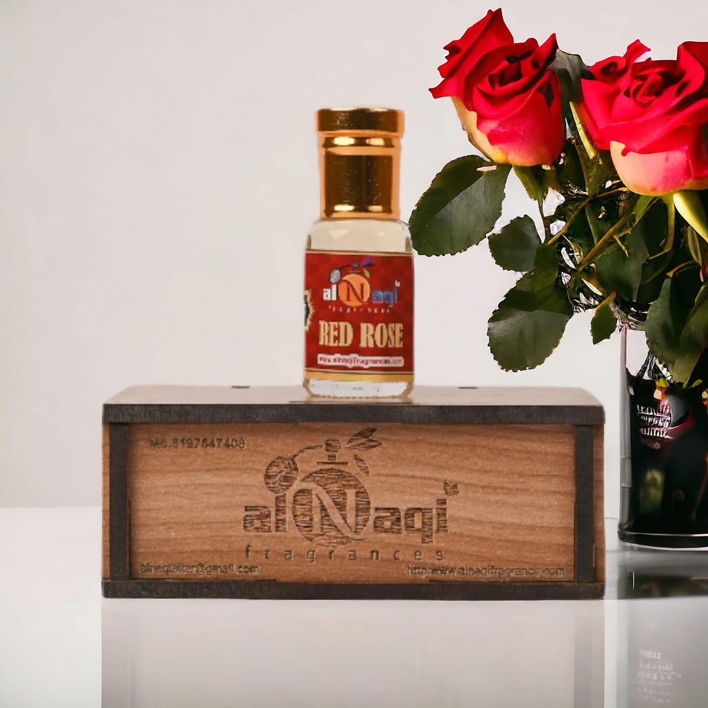 Elegant red glass bottle of luxurious floral attar