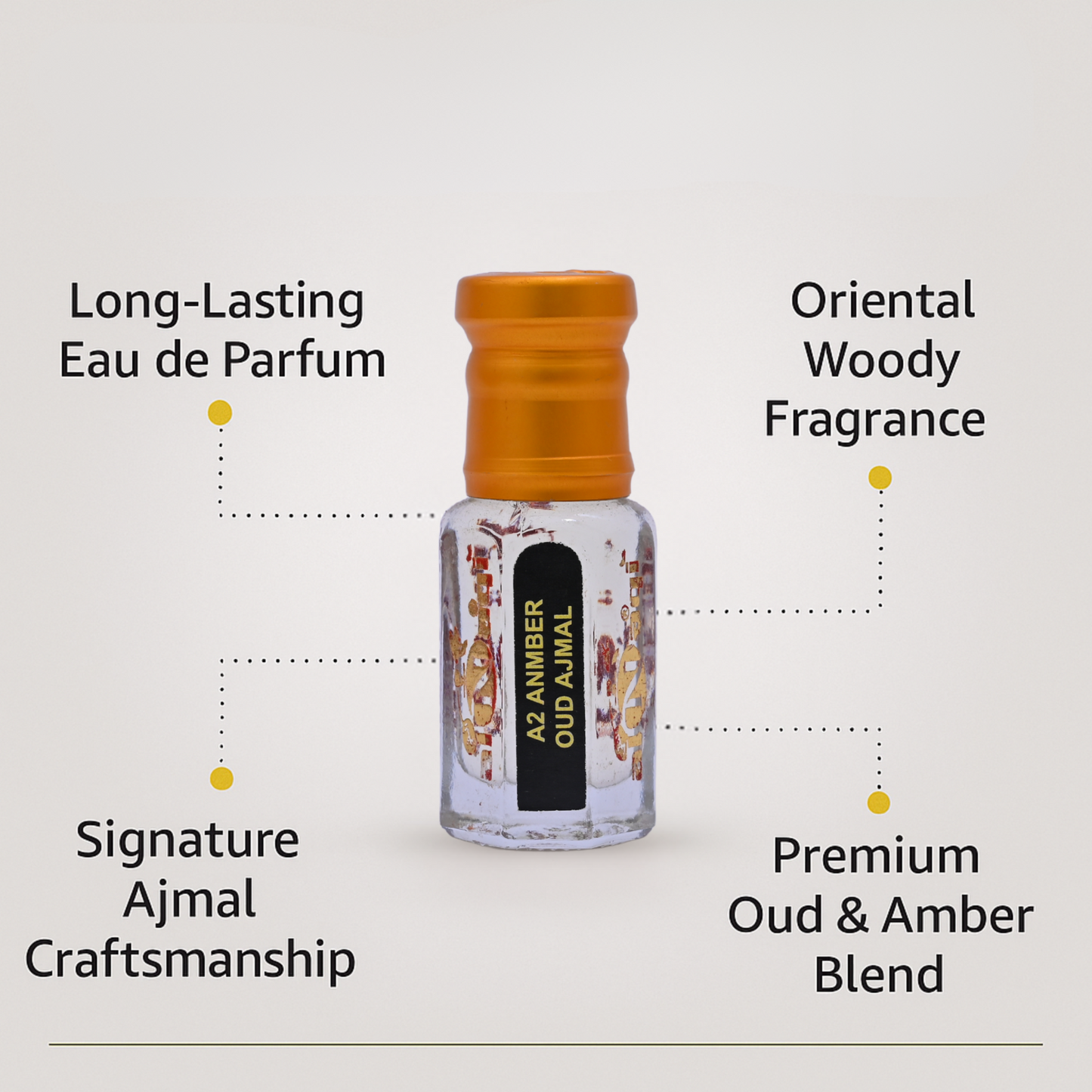 Close-up of luxury attar bottle with golden detailing