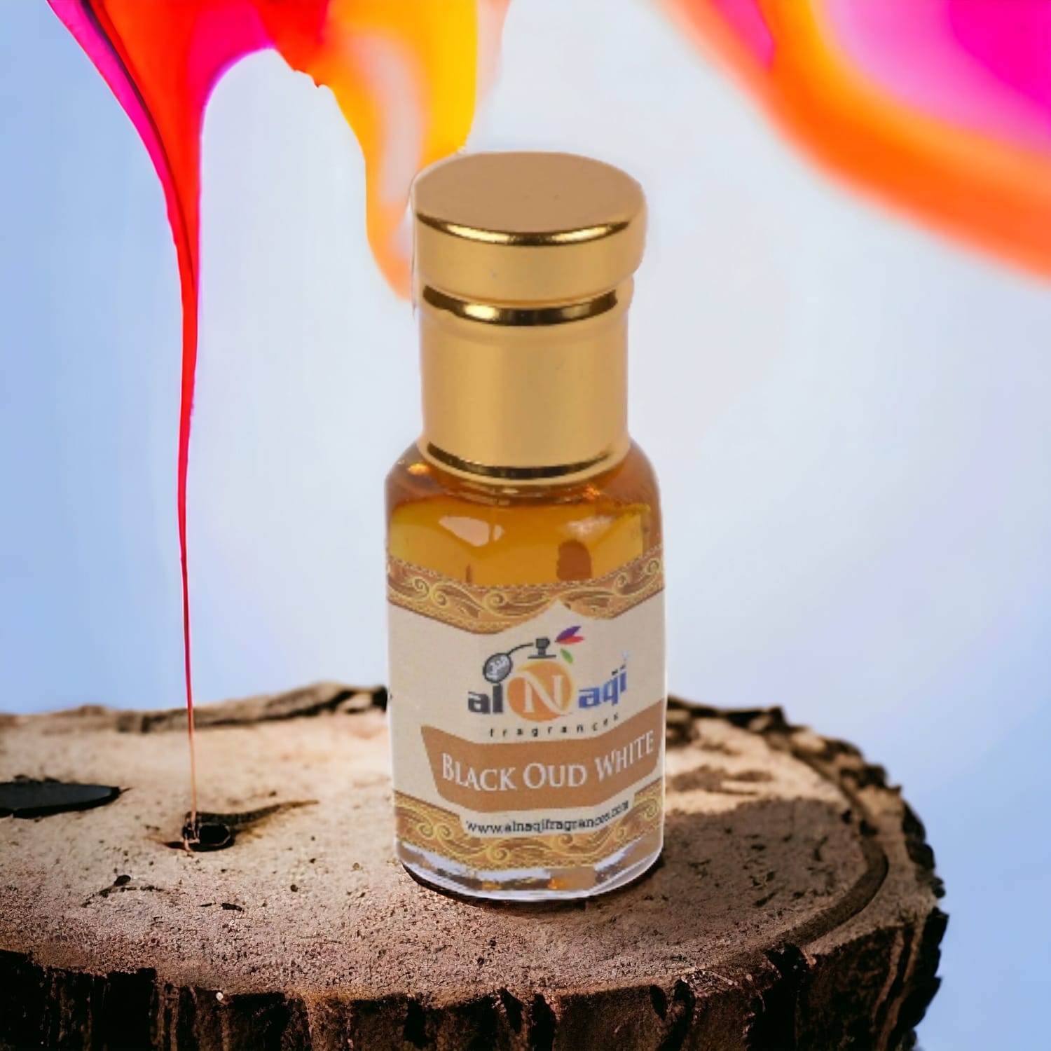 Luxurious glass container of a deep, warm-scented perfume oil