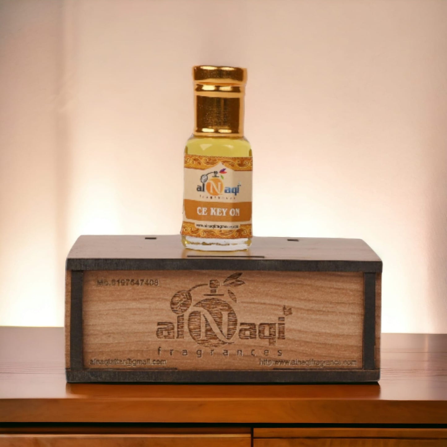 Luxurious fragrance bottle with amber tones