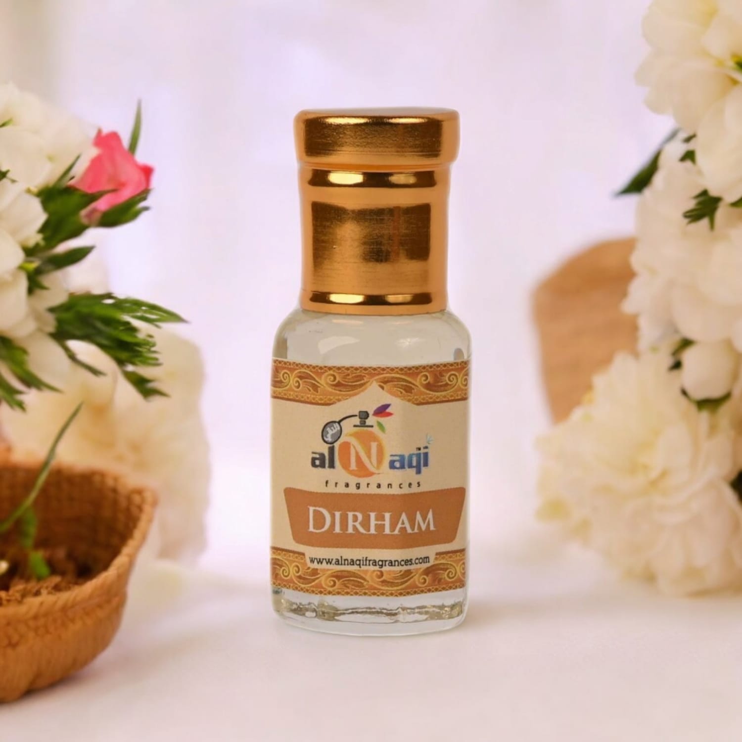 Elegant Alnaqi Dirham Attar Bottle on Display