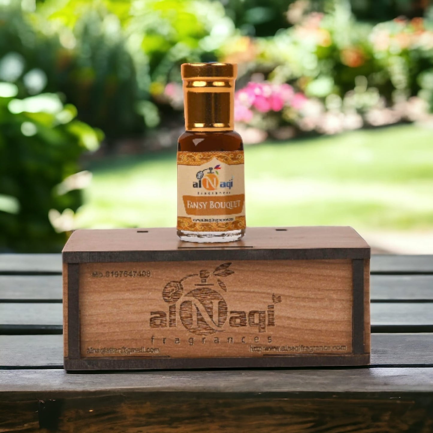 Perfume bottle featuring a blend of warm musk and sandalwood