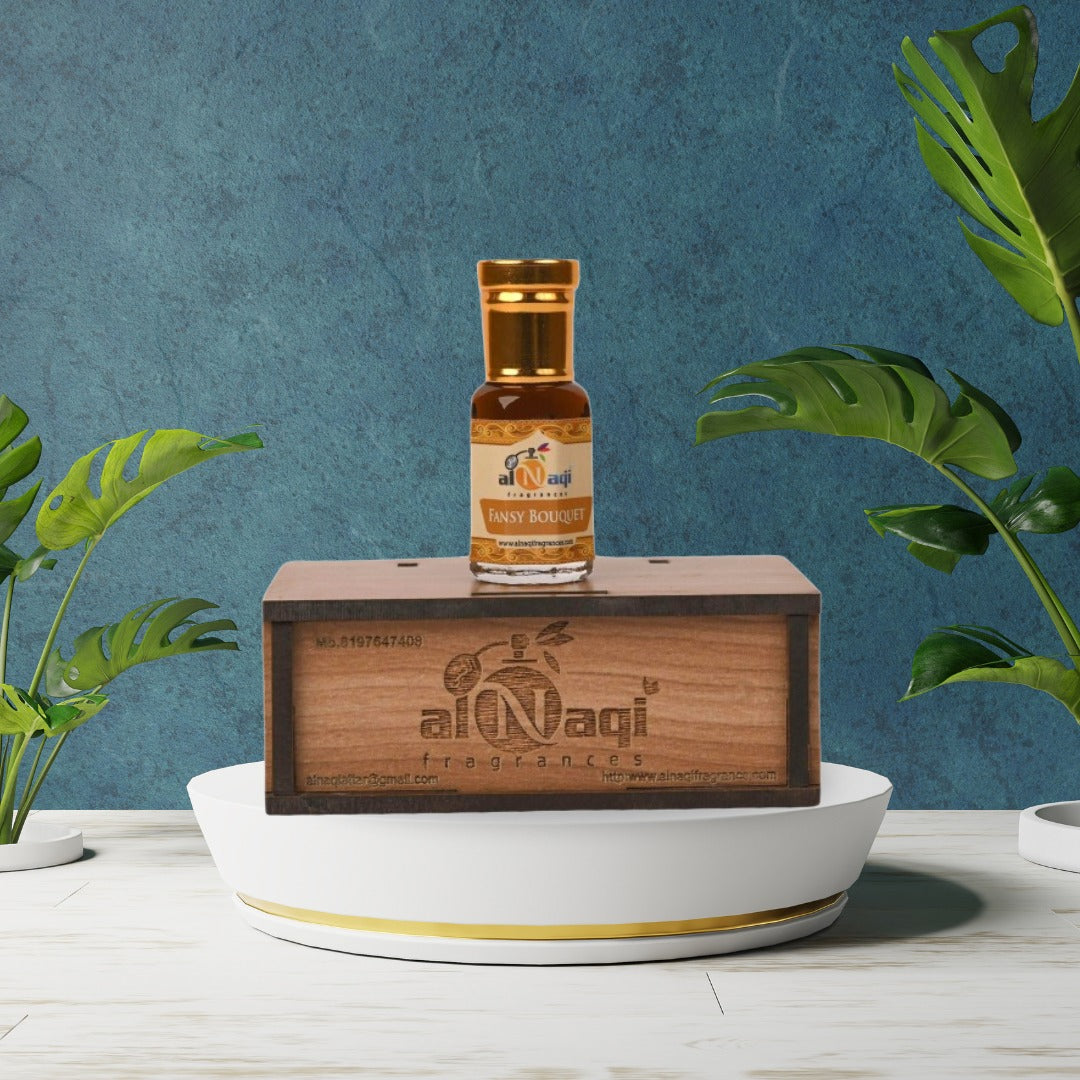 Luxurious scent bottle displayed with lily of the valley and amber