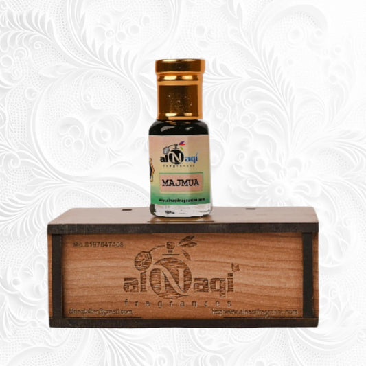 Intricate fragrance bottle with a luxurious design on a wooden surface