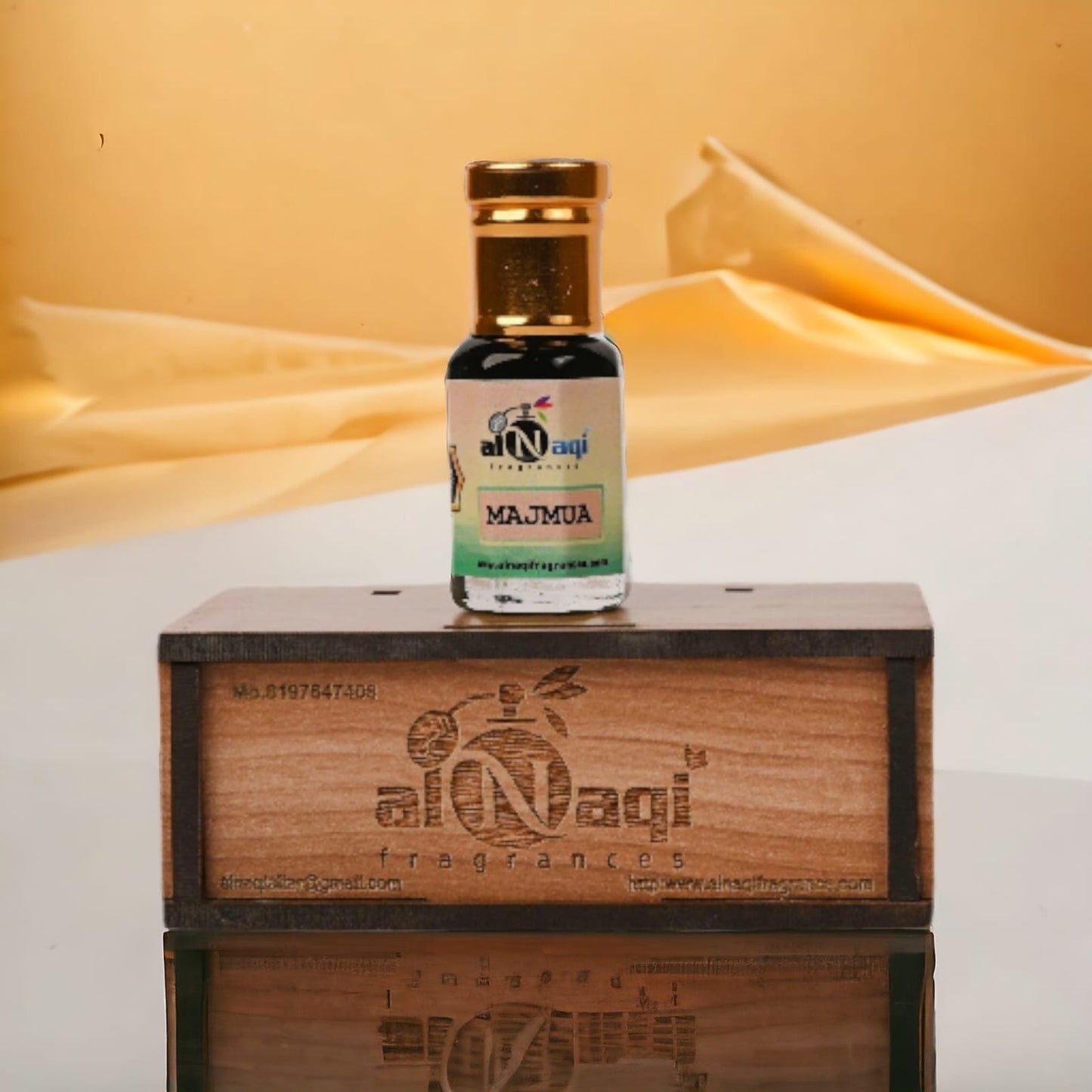 A beautifully crafted fragrance bottle displayed with flowers and woods
