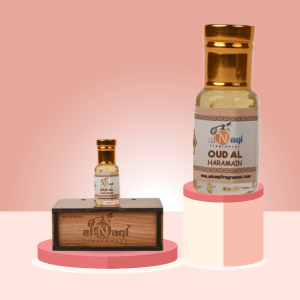 Detailed view of Jasmine and Rose petals surrounding a perfume bottle