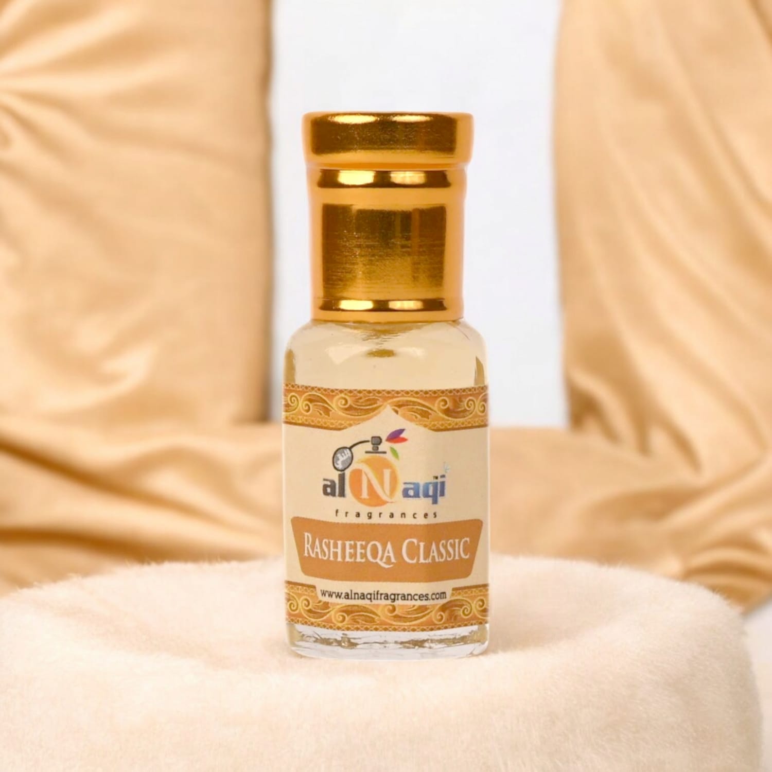 Close-up of Alnaqi Rasheeqa Classic Attar in Glass Bottle