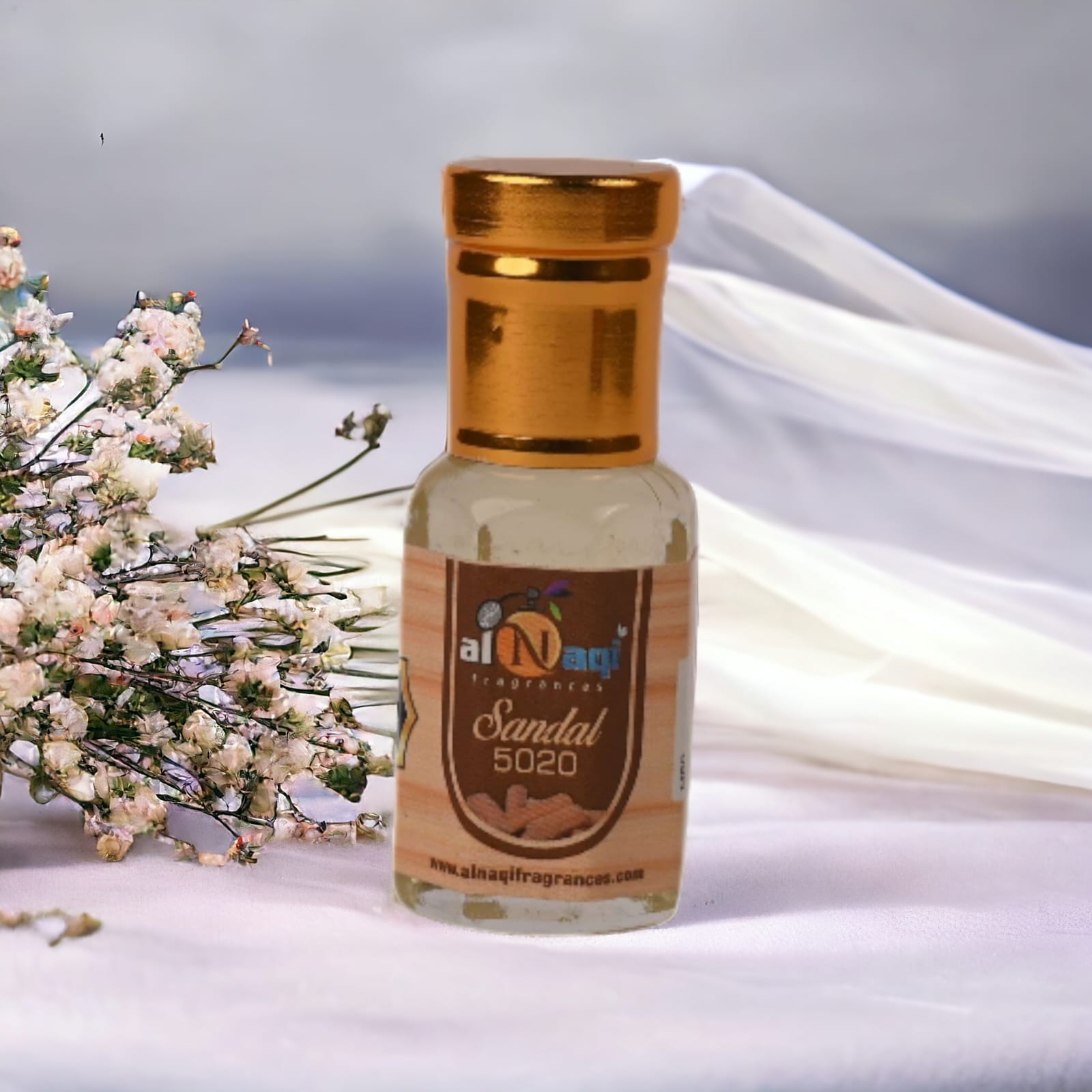 Premium sandalwood essence in a decorative bottle