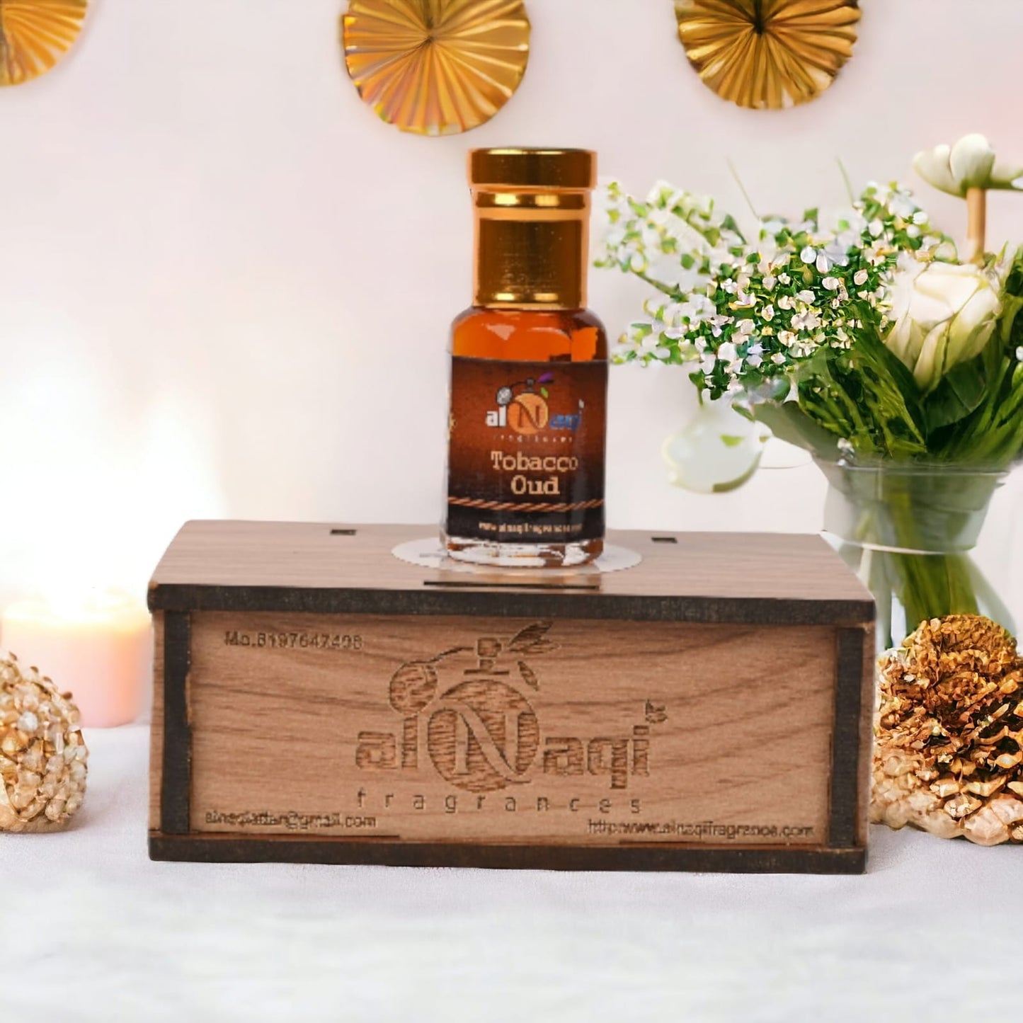 Luxurious tobacco leaf and oud wood display