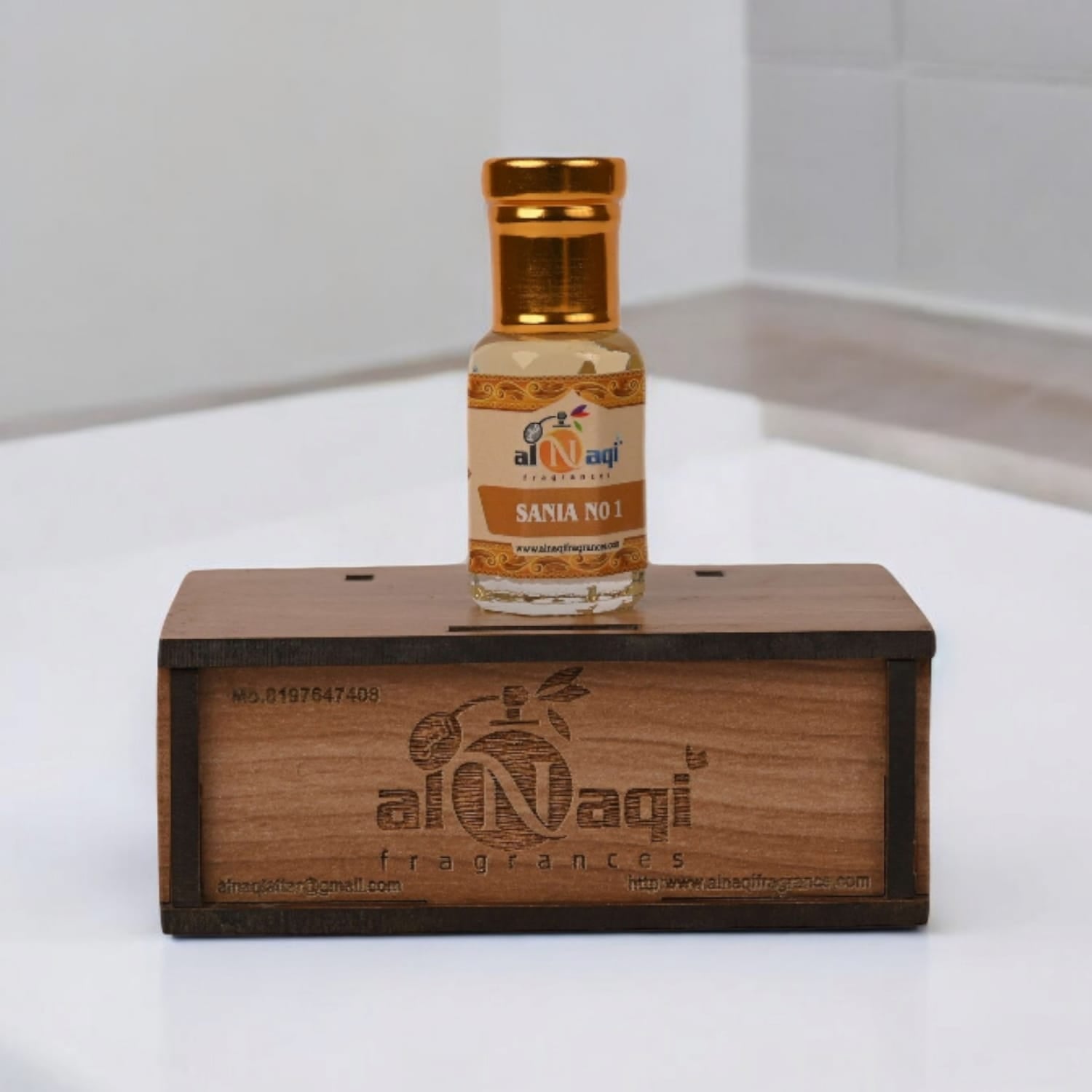 A handcrafted luxury attar bottle displayed elegantly against a neutral background