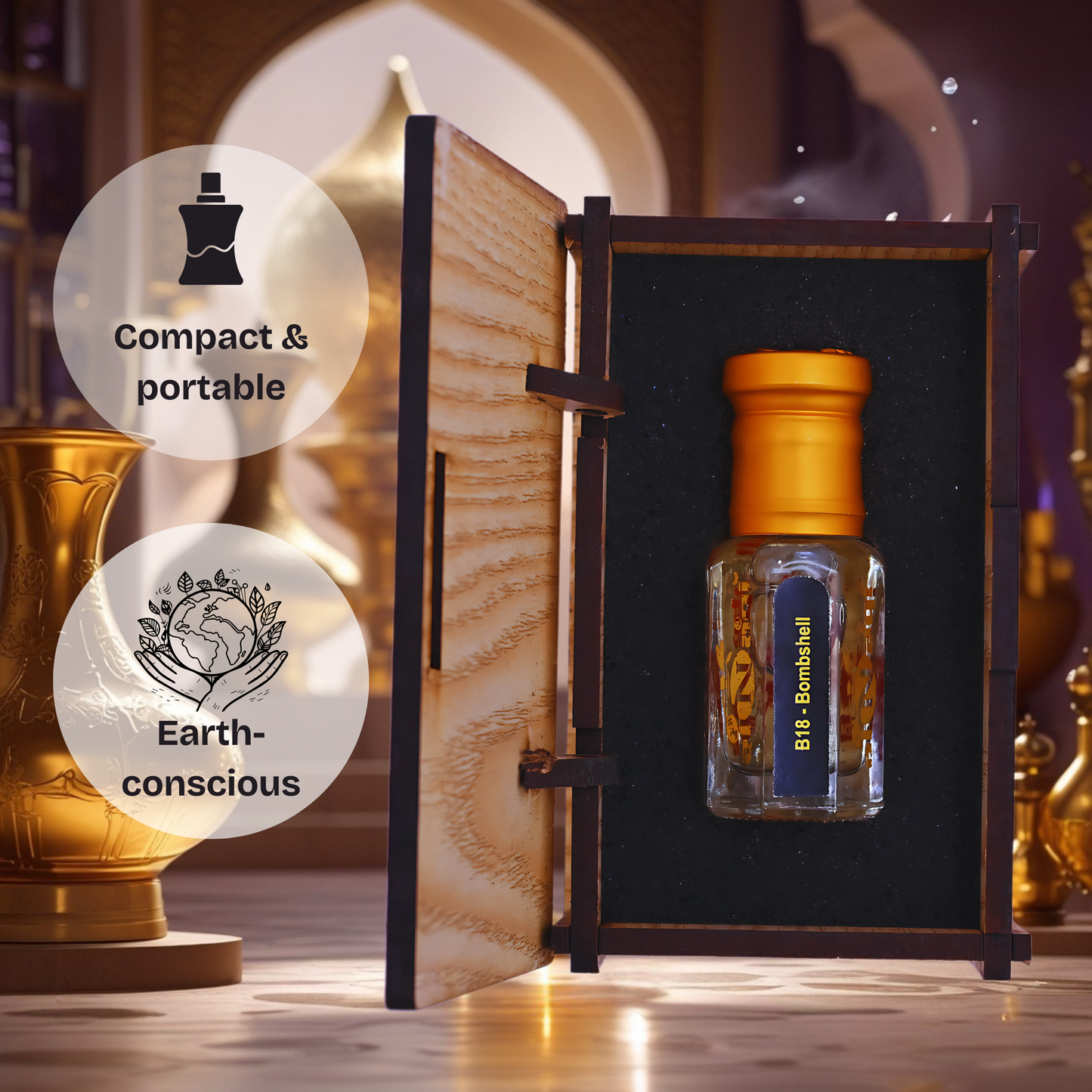 Warm and long-lasting fragrance with musk, amber, and woody notes