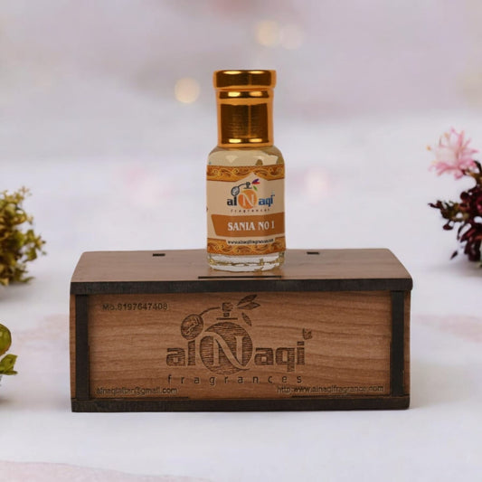 Close-up of the intricate design on the Sania No 1 attar bottle, showcasing premium craftsmanship.