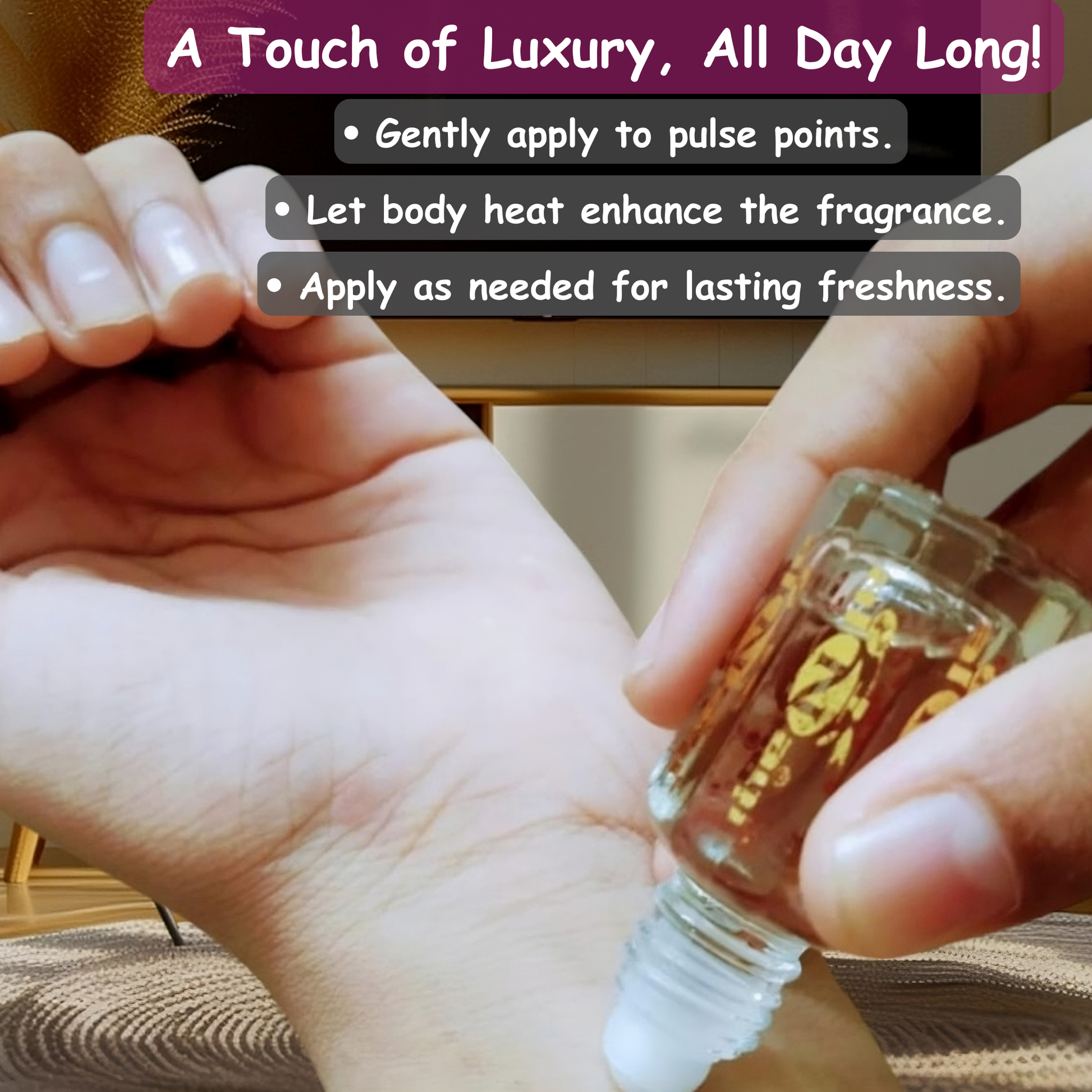 Elegant perfume bottle showcasing a long-lasting, refined scent with warm and sweet undertones.