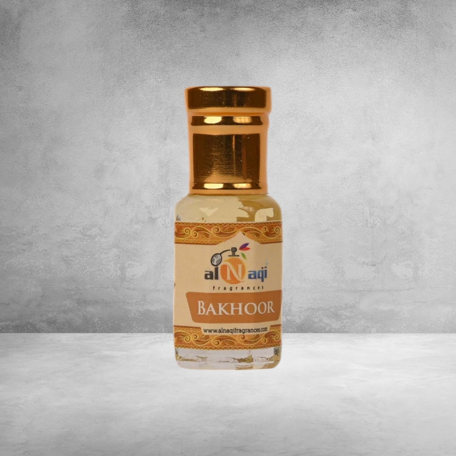 Close-up of the rich liquid inside the Bhakoor Attar bottle.