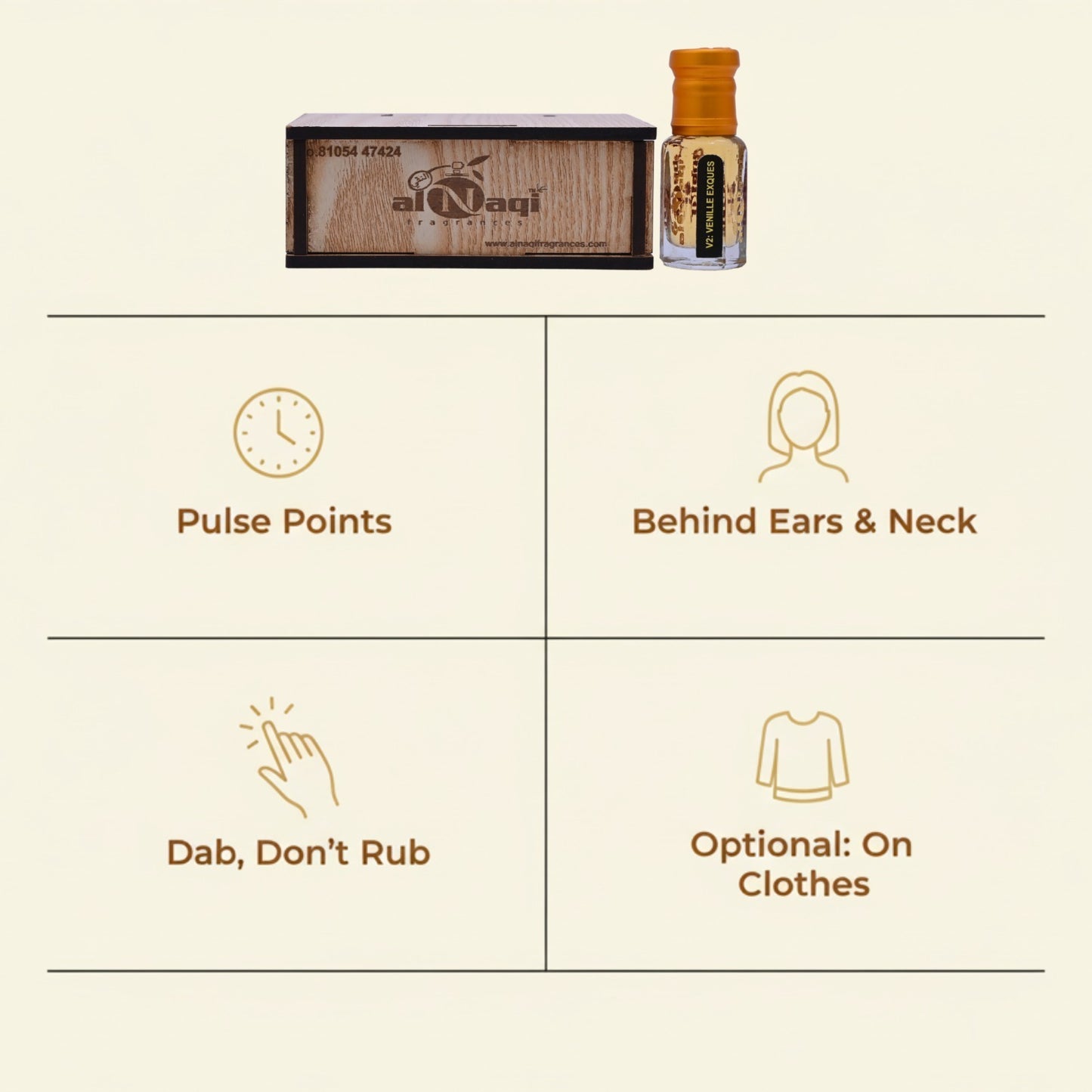 A soft, warm, and elegant vanilla scent – Vennille Exques Attar.