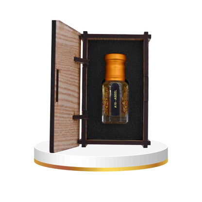 Wooden pepper grinder with a glass container on a white base