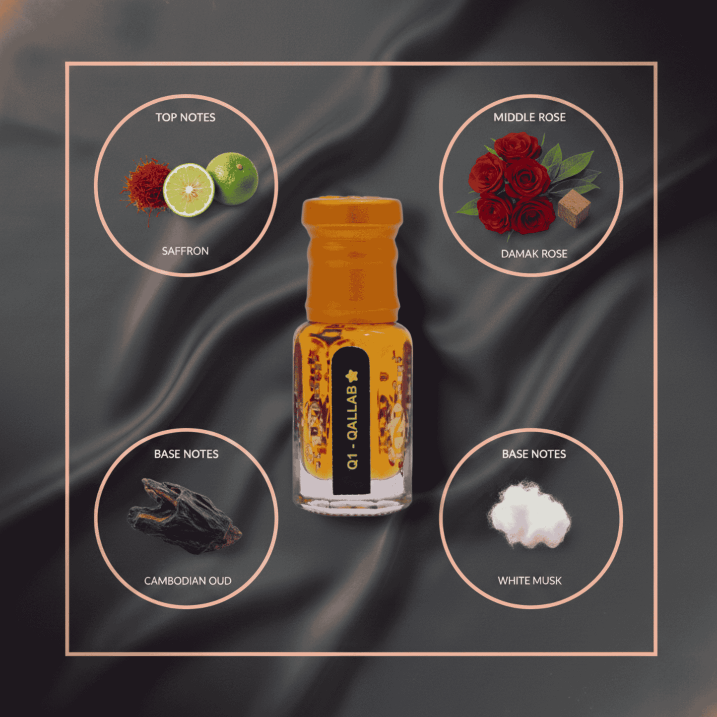 Rich oriental fragrance with warm spicy and woody aroma notes