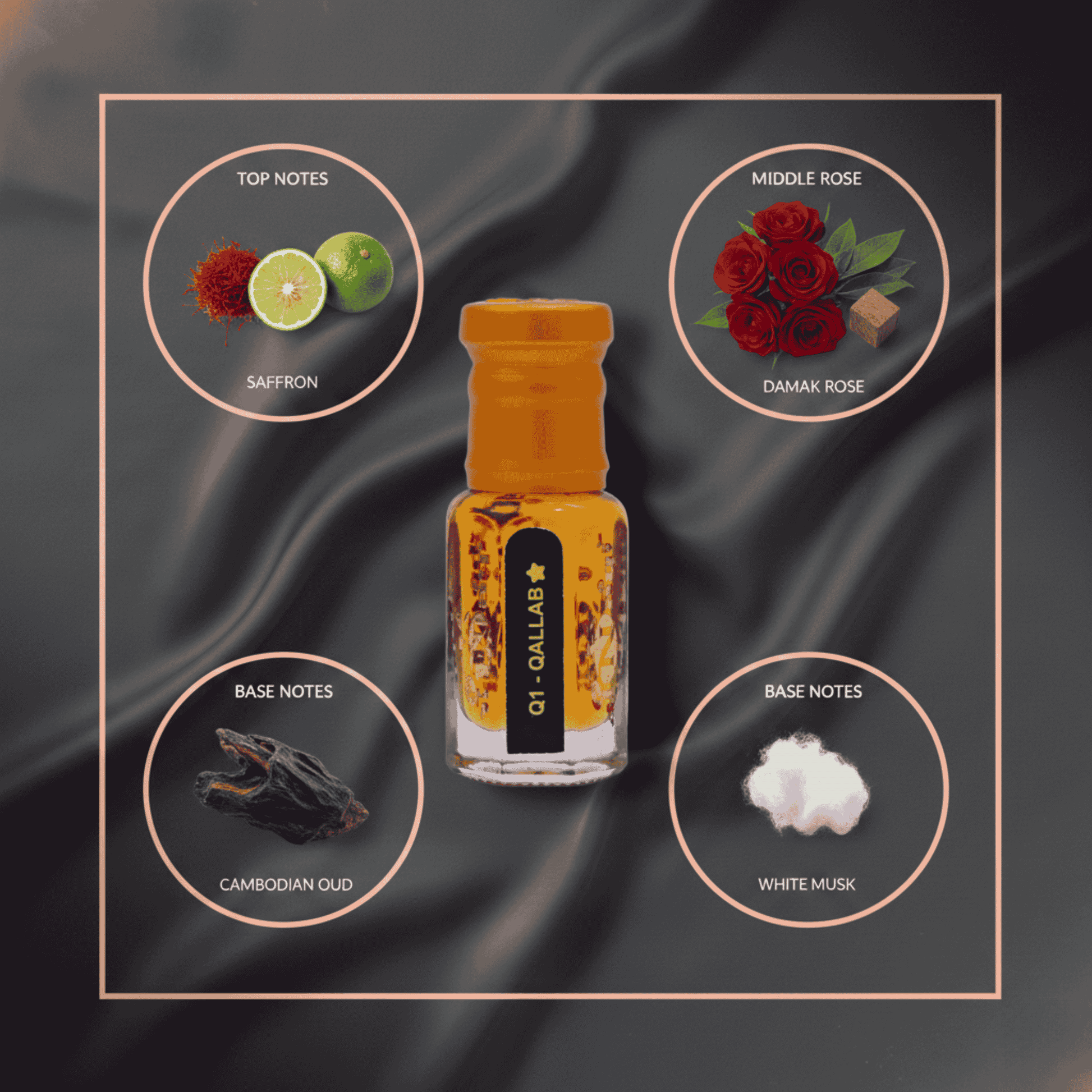 Rich oriental fragrance with warm spicy and woody aroma notes