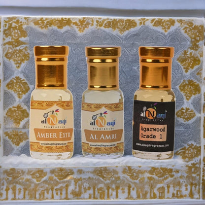 Special Alnaqi Attar Combo of 3 (6ml each) |AmberExtr, Agarwood Grade 1 , AlAmiri  |Pack of 3 | Gift Pack |