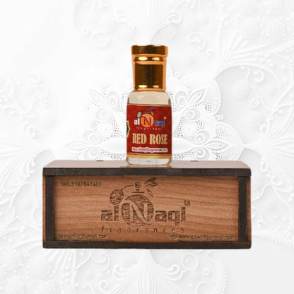 Close-up of Al Naqi Red Rose Essence Attar with intricate design
