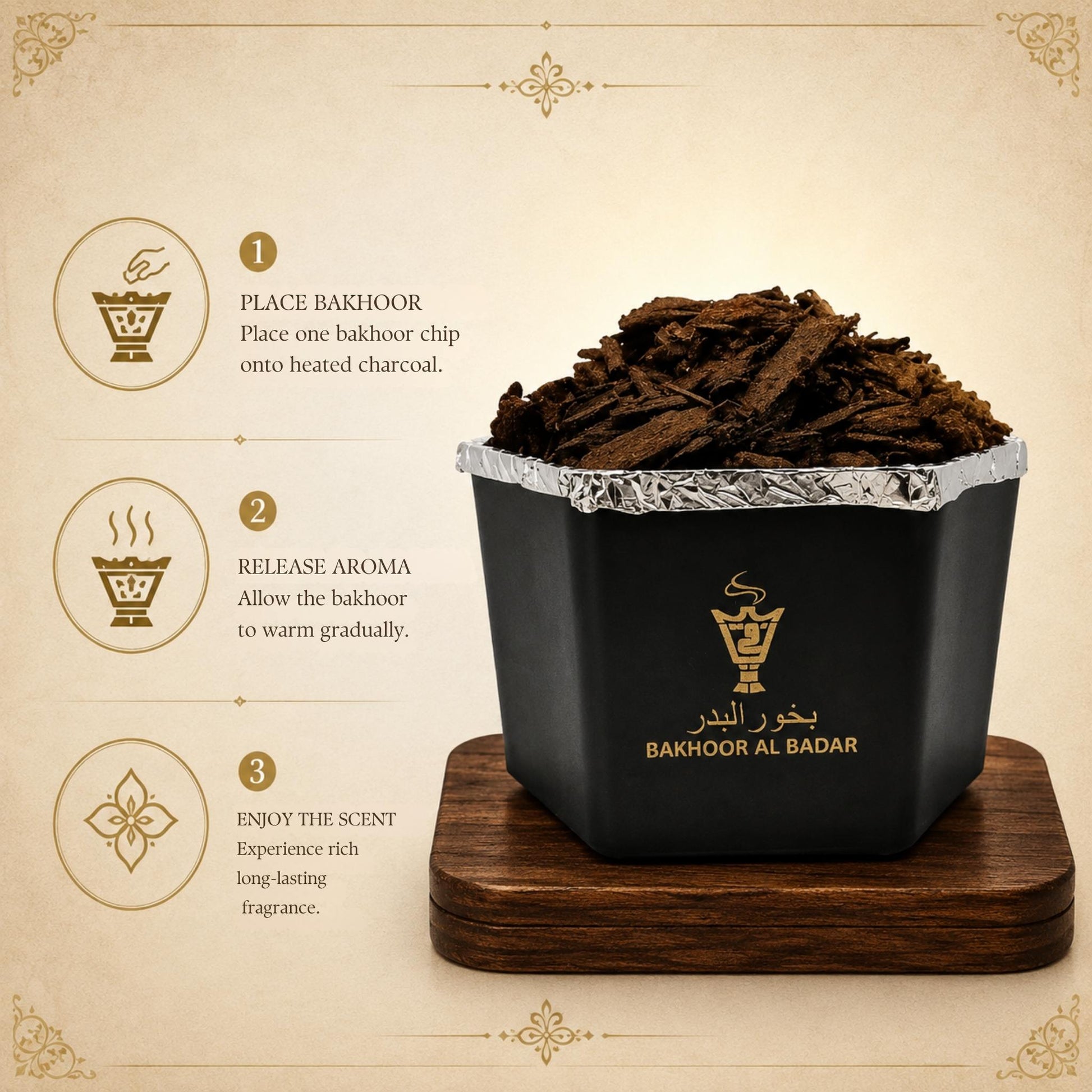 Elegant packaging box alongside Alnaqi Bakhoor Al Badar luxury Arabian incense jar