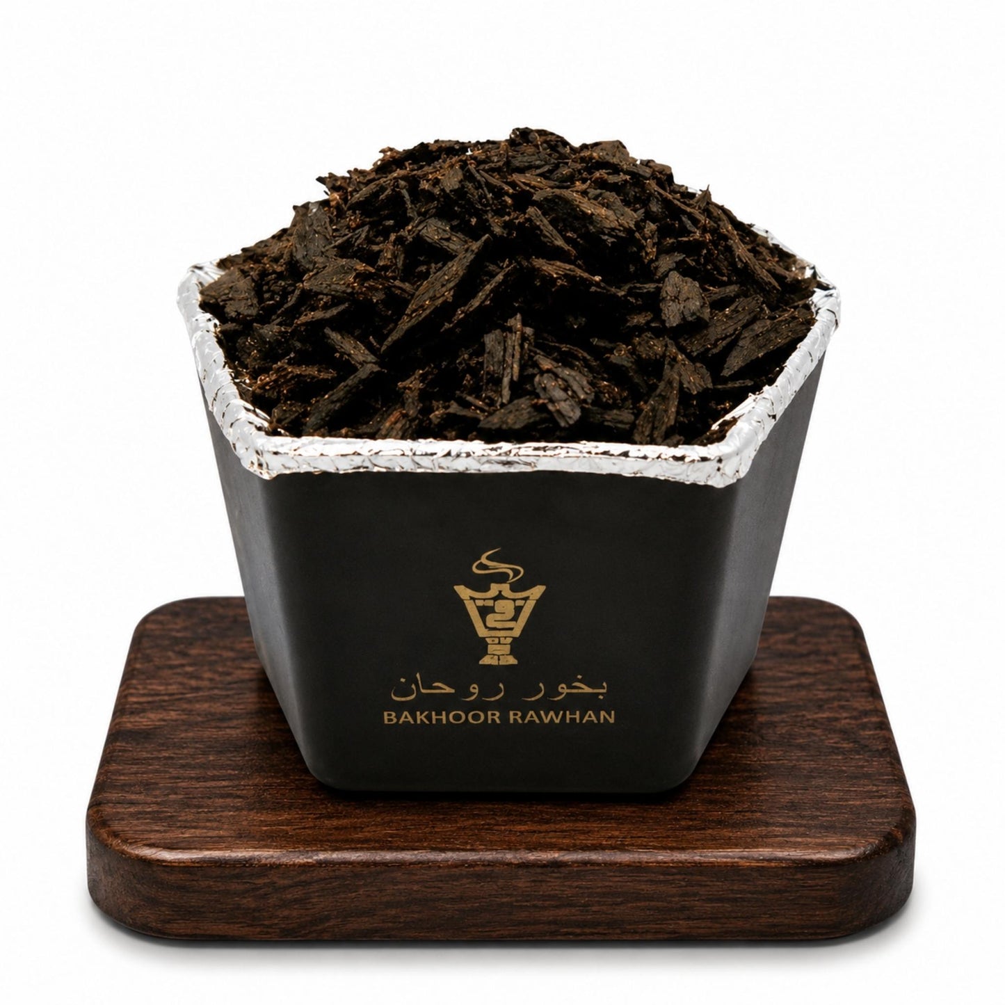 Front view of Alnaqi Bakhoor Rawhan 50g jar containing natural aromatic wood chips