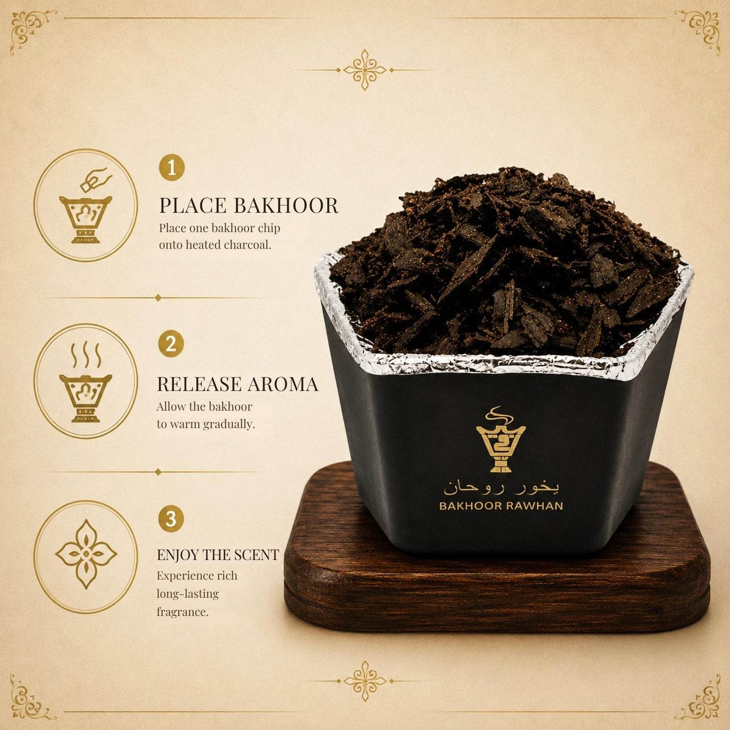 Elegant packaging box alongside Alnaqi Bakhoor Rawhan luxury Arabian incense jar
