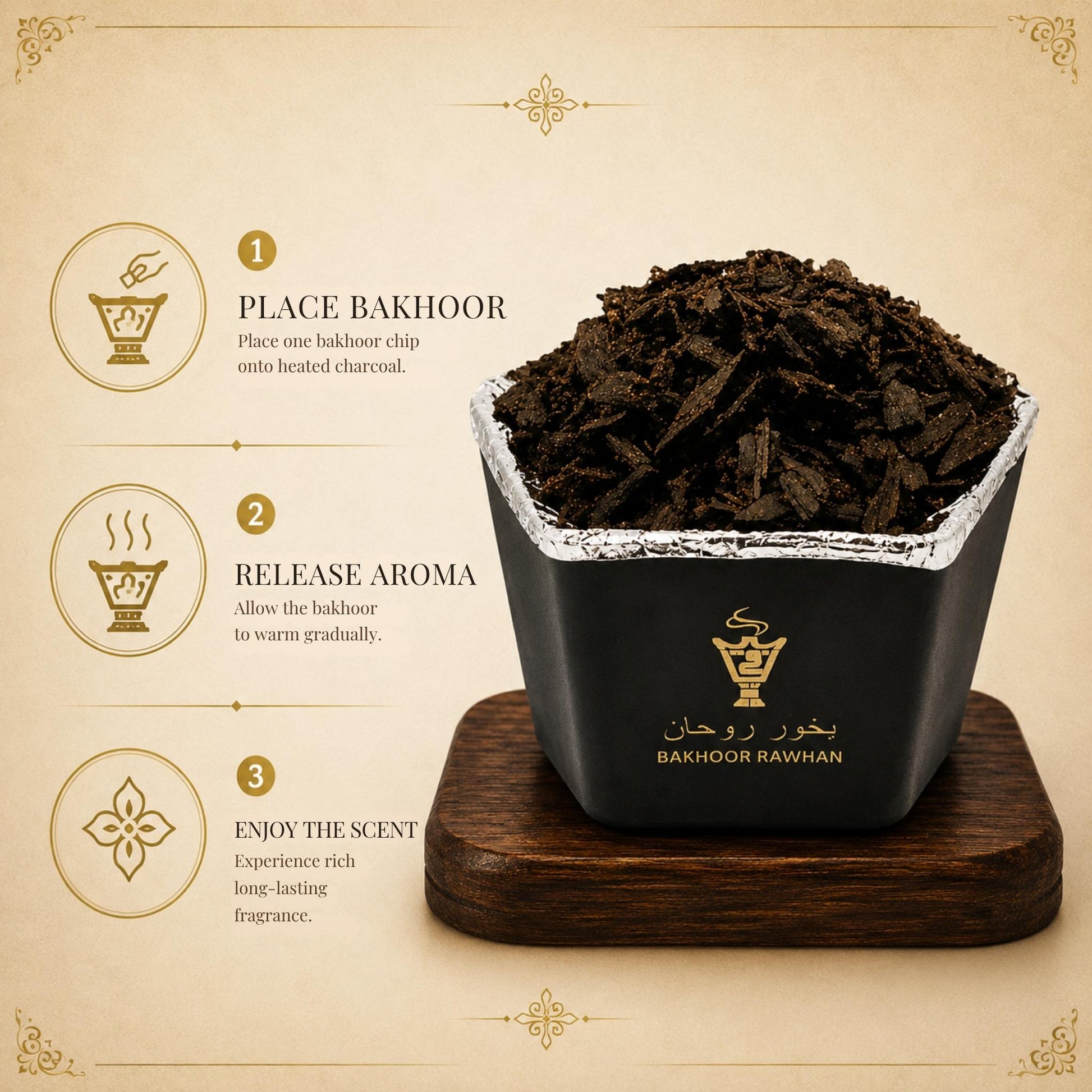 Elegant packaging box alongside Alnaqi Bakhoor Rawhan luxury Arabian incense jar
