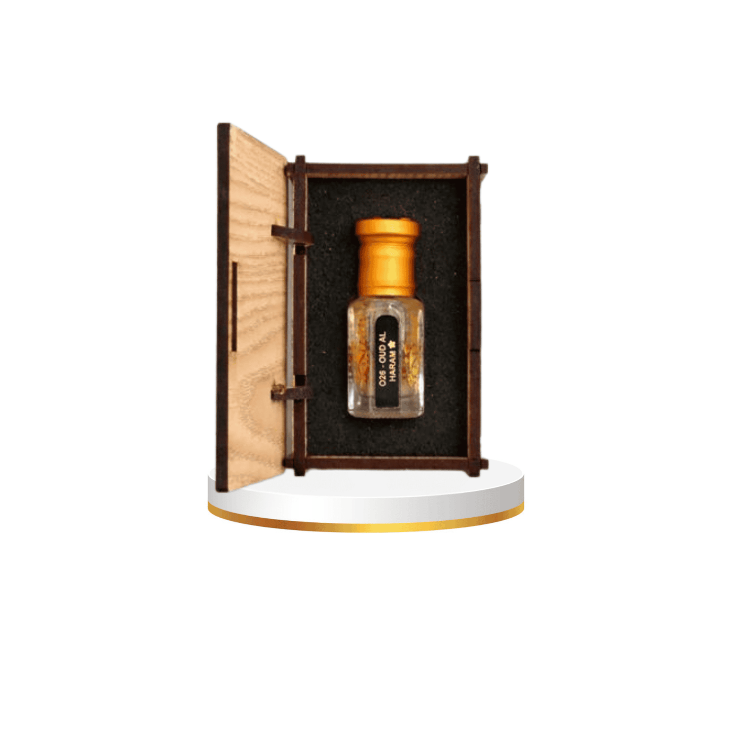 Detailed view of Jasmine and Rose petals surrounding a perfume bottle 