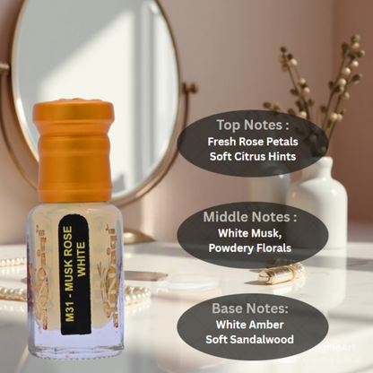 Perfume bottle with fragrance notes displayed on a decorative background